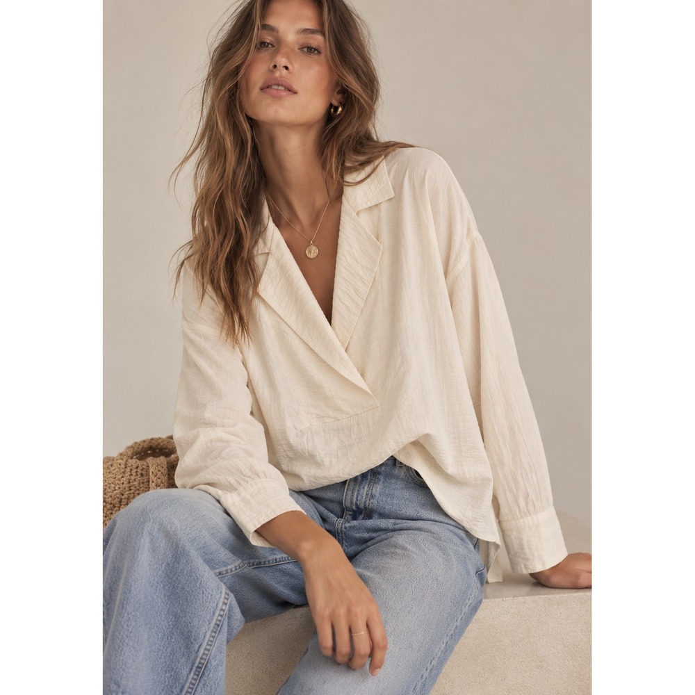 By Anthropologie Dylon Blouse Wide Placket Top Sz M Relaxed Baggy